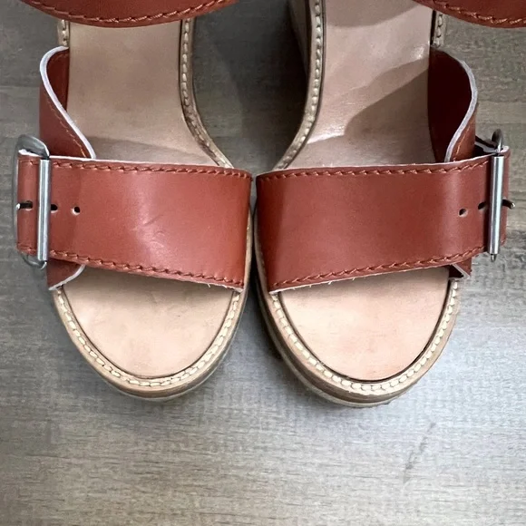 Chloe Wood Heel Wedge Sandals 38.5 - Picture 5 of 11